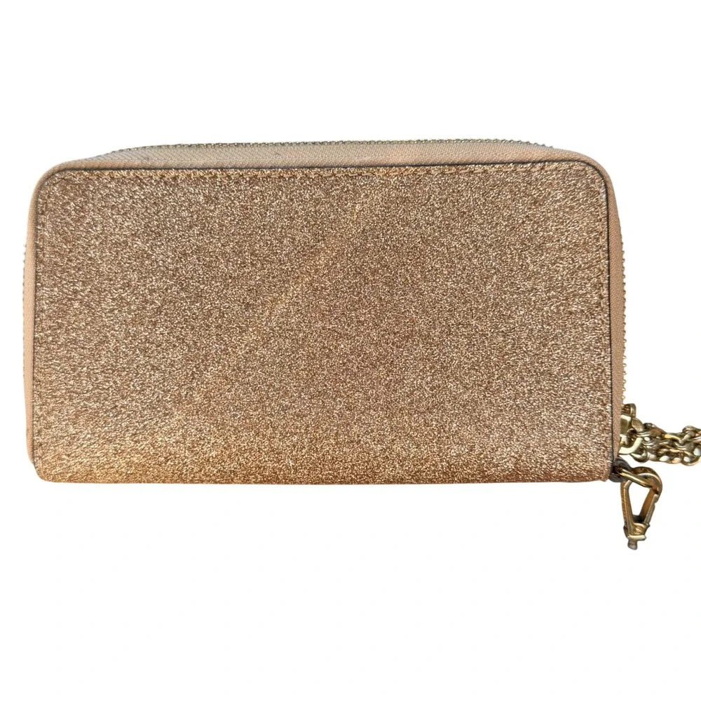 Michael Kors Wallet Rose Gold Glitter Zip Around Continental Wristlet Large Glam